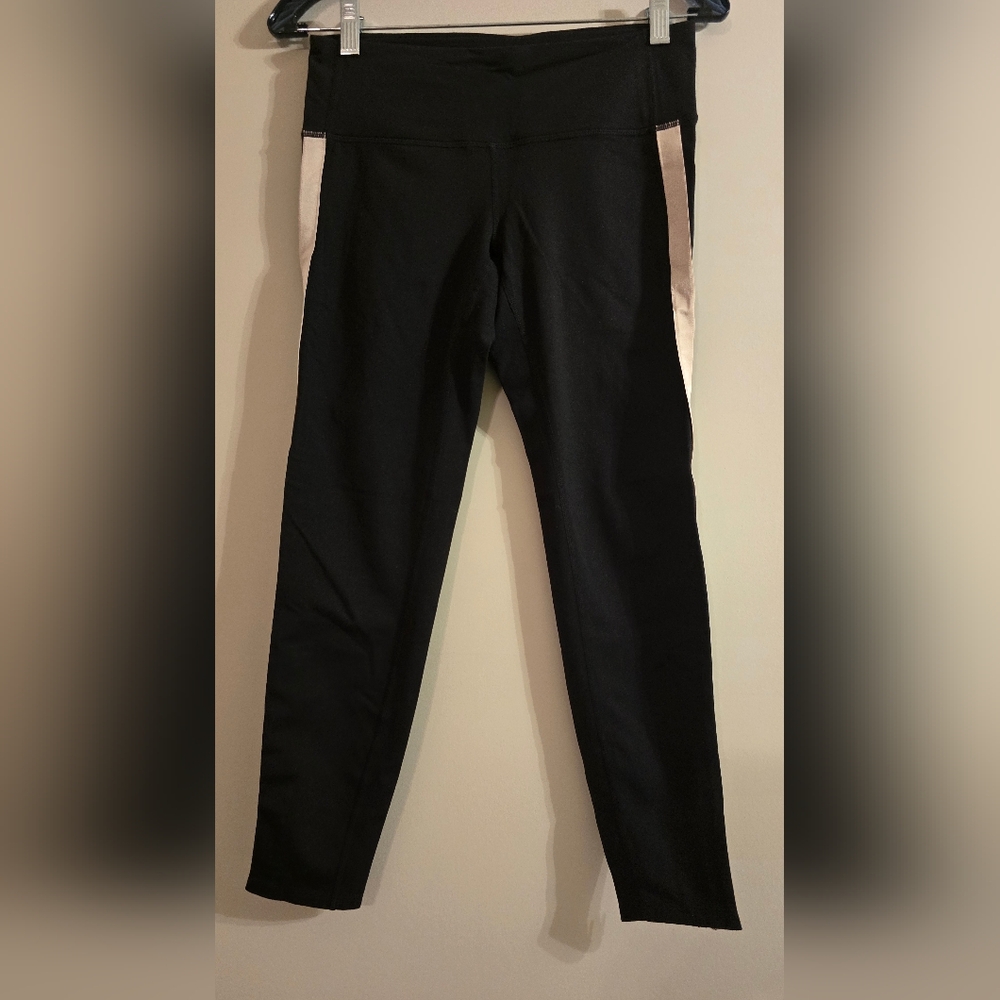 Athleta Black & Cream Tuxedo Stripe Ankle Zipper Yoga Joggers Size SP